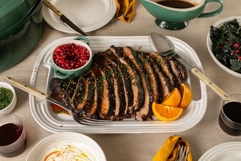 Holiday Brisket with Pomegranate Glaze and Winter Herbs